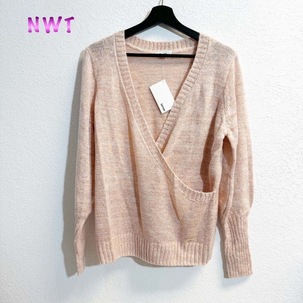 NWT-Kensie Peachy Pink Marl V neck sweater woman's Med - Picture 2 of 11